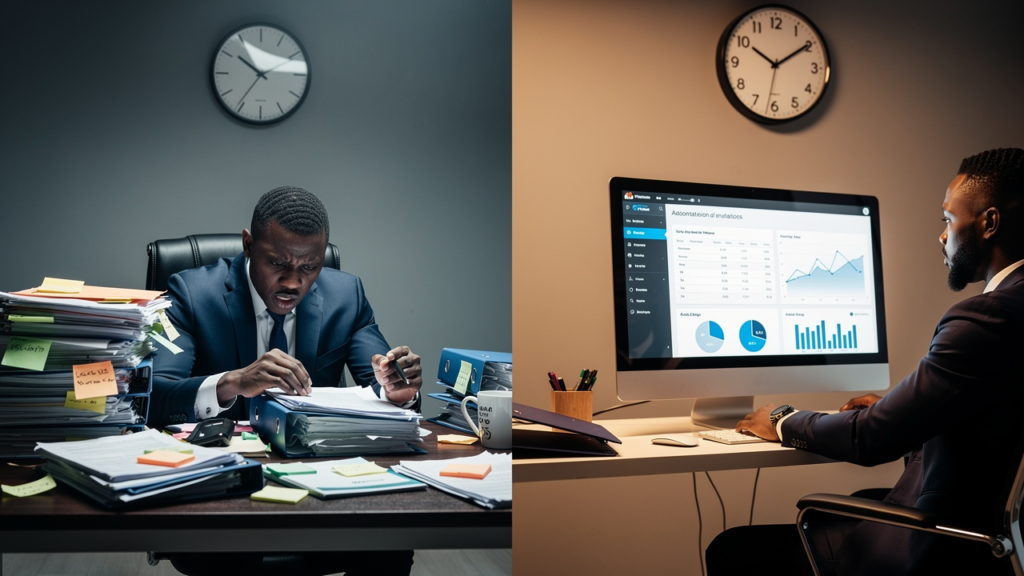 Comparison of manual business operations versus technology-enabled operations